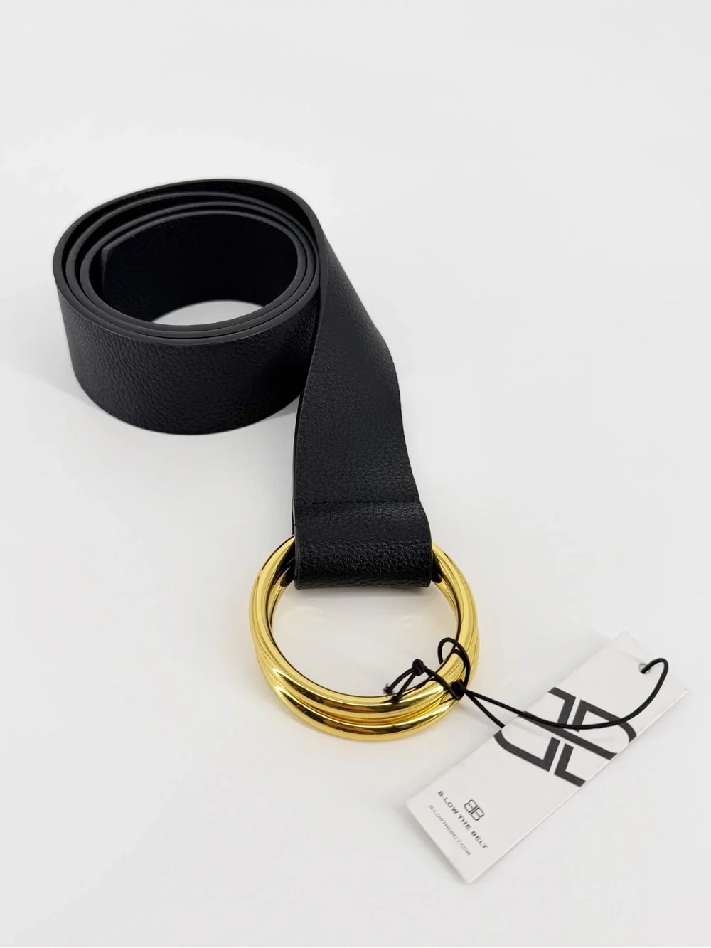 NWT B-Low The Belt Black and Gold Double Ring Vegan Leather Wrap Belt S/M